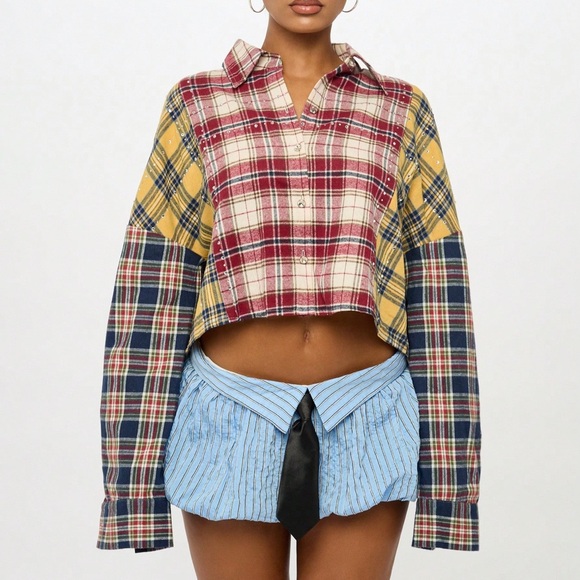 Missguided Tops - Missguided Oversized Cropped Button Down Shirt